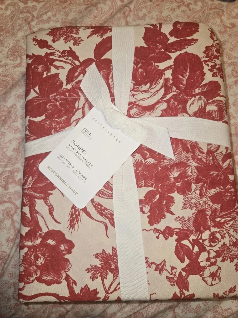 Pottery Barn Sorrel Red Floral Sheet Set